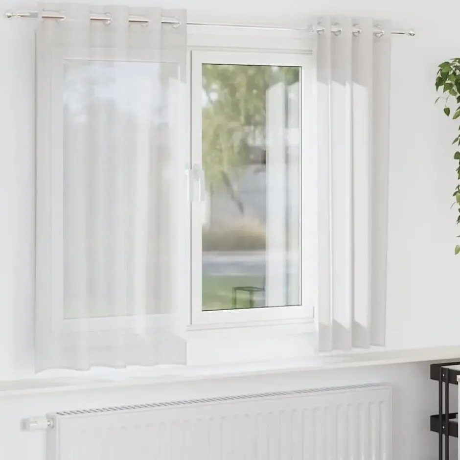 vidaXL Gordijnen van voile met ringen - Wit - 140x140 cm - Stof - 2 Stuks