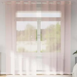 vidaXL Gordijnen van voile met ringen - Lichtroze - 140x175 cm - Stof - 2 Stuks