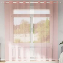 vidaXL Gordijnen van voile met ringen - Roze - 140x225 cm - Stof - 2 Stuks