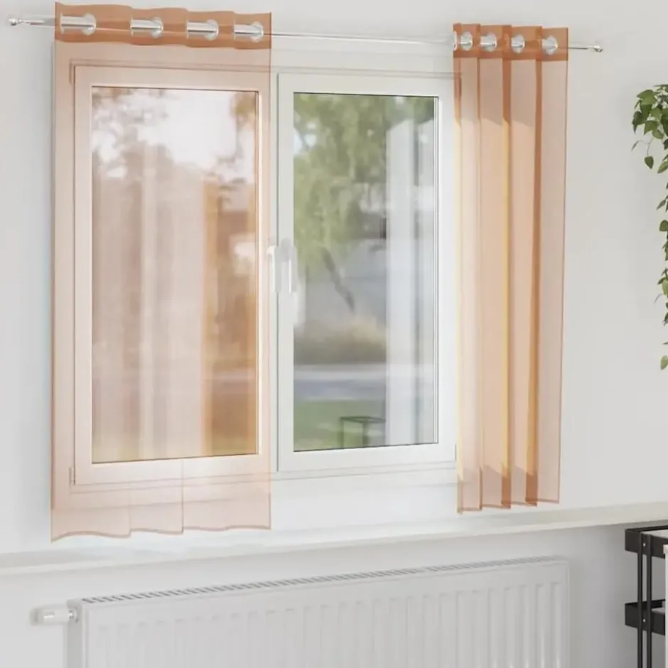 vidaXL Gordijnen van voile met ringen - Terracotta - 140x175 cm - Stof - 2 Stuks