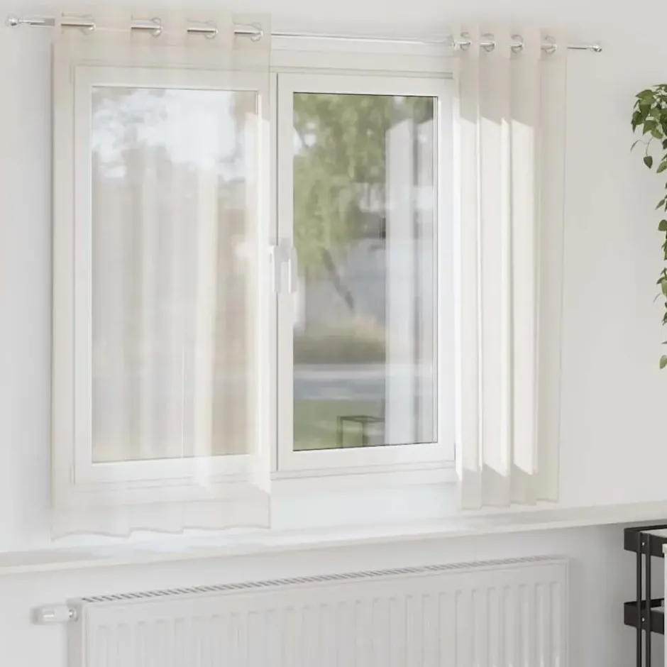 vidaXL Gordijnen van voile met ringen - Crème - 140x175 cm - Stof - 2 Stuks
