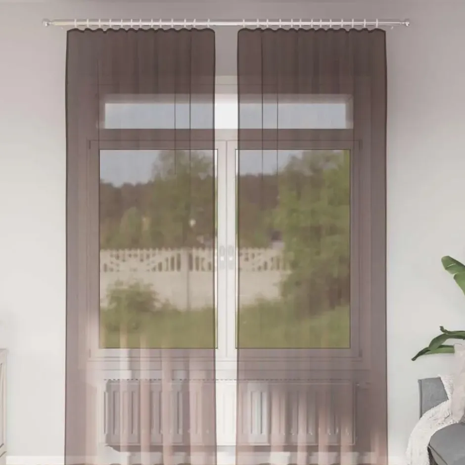 vidaXL Gordijnen van voile met roedezakken - Bruin - 140x260 cm - Stof - 2 Stuks
