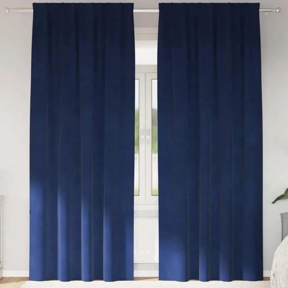 vidaXL Gordijnen - Verduisterend - Donkerblauw - 140x225 cm - Fluweel - 2 Stuks