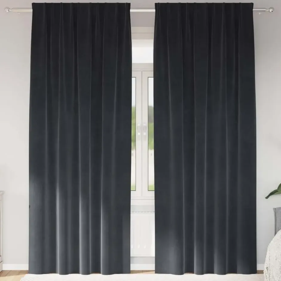 vidaXL Gordijnen - Verduisterend - Donkergrijs - 140x225 cm - Fluweel - 2 Stuks