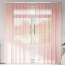 vidaXL - Gordijnen voile met roedezakken 2 st roze vitrage pure gordijn