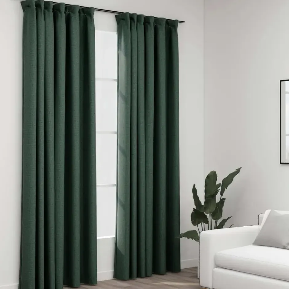 vidaXL - Gordijn - Groen - Stof - 140 x 245 cm - 2 stuks