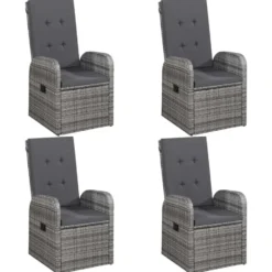 vidaXL - Grijs Tuinset - 4 verstelbaar stoelen en 150x90 cm tafel - Poly rattan
