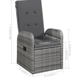vidaXL - Grijs Tuinset - 4 verstelbaar stoelen en 150x90 cm tafel - Poly rattan