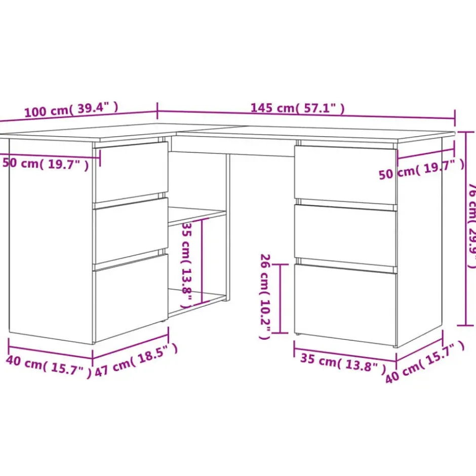 vidaXL - Hoekbureau - Grijs - Bewerkt hout