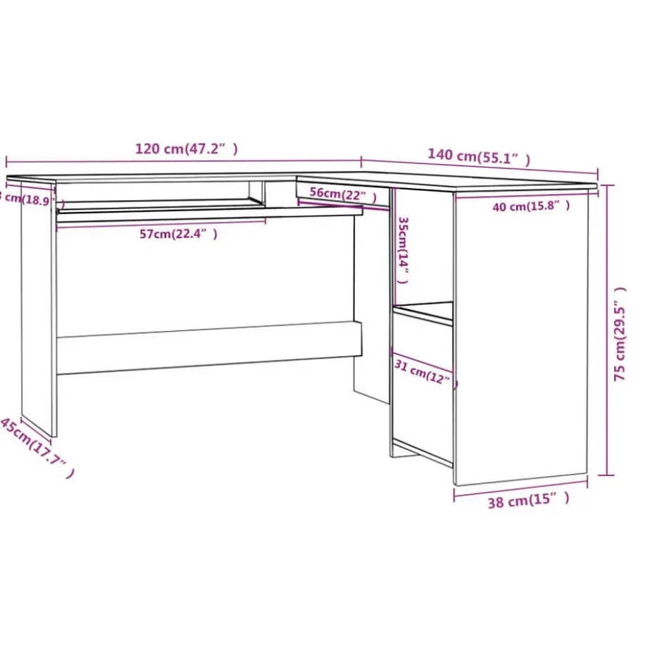 vidaXL - Hoekbureau - Wit - Bewerkt hout