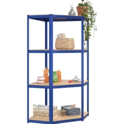 vidaXL - Hoekrek 4-laags staal en bewerkt hout blauw opbergrek