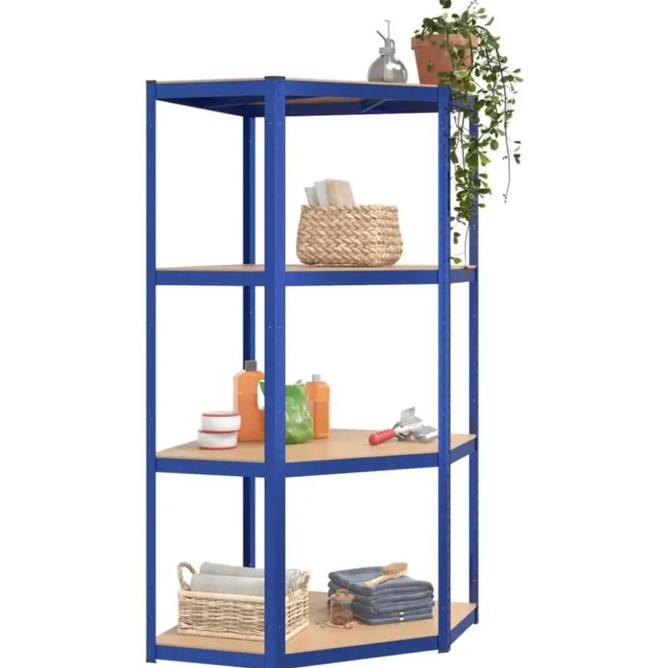 vidaXL - Hoekrek 4-laags staal en bewerkt hout blauw opbergrek