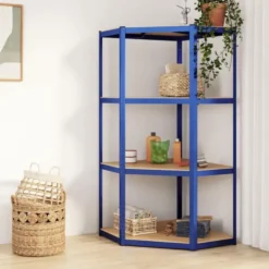 vidaXL - Hoekrek 4-laags staal en bewerkt hout blauw opbergrek