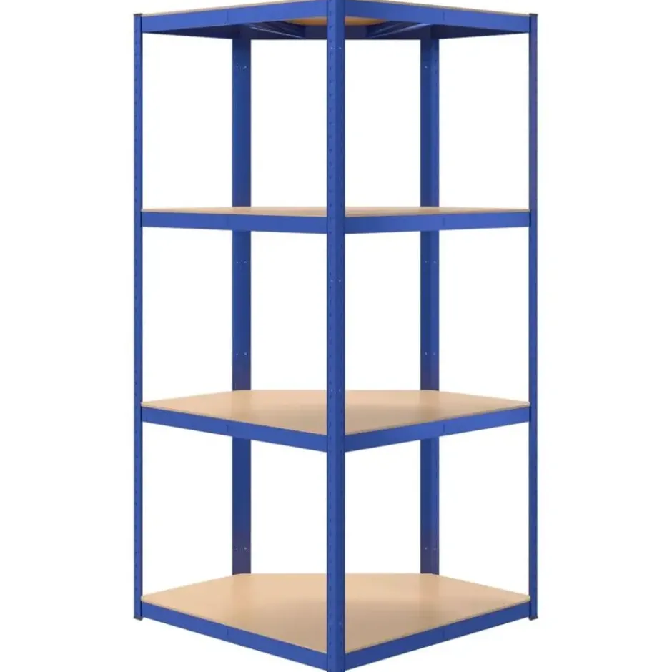 vidaXL - Hoekrek 4-laags staal en bewerkt hout blauw opbergrek