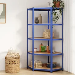 vidaXL - Hoekrek 5-laags - 75x75x180 cm - staal en bewerkt hout - blauw