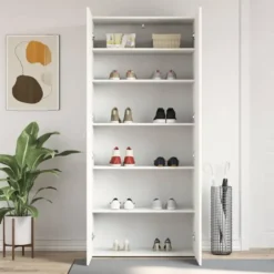 vidaXL - Hoge Schoenenkast met 6 planken 12 paar - Wit - 80x35,5x180 cm