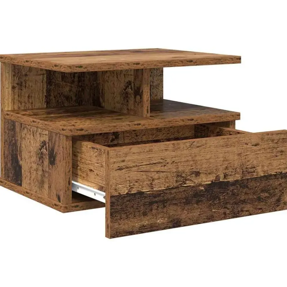 vidaXL - Houten hangende Nachtkastjes met lade - Oud hout - 40x31x27 cm - 2 st