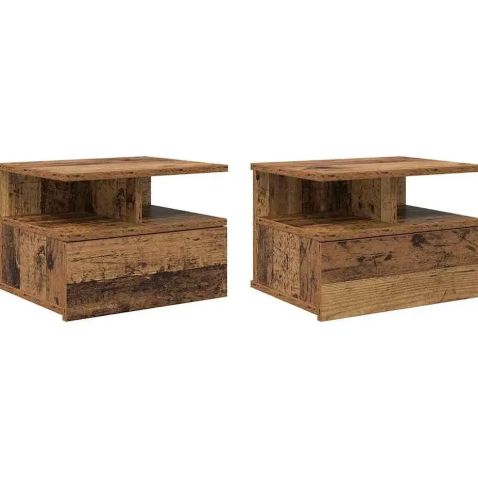 vidaXL - Houten hangende Nachtkastjes met lade - Oud hout - 40x31x27 cm - 2 st