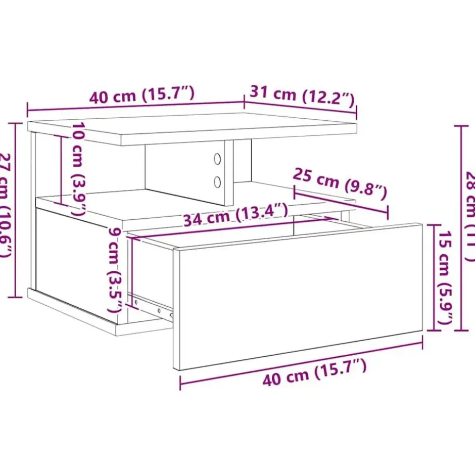 vidaXL - Houten hangende Nachtkastjes met lade - Oud hout - 40x31x27 cm - 2 st