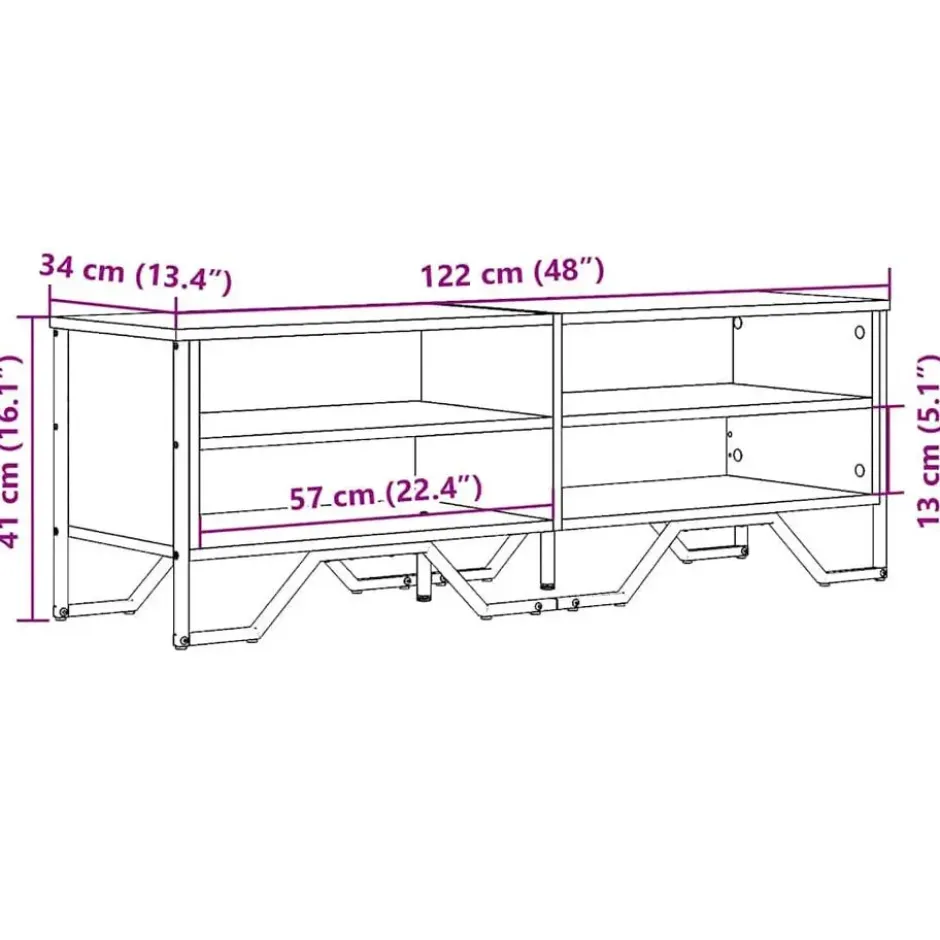 vidaXL - Industrieel TV-meubel met 4 vakken - Gerookt eiken - 122x34x41 cm