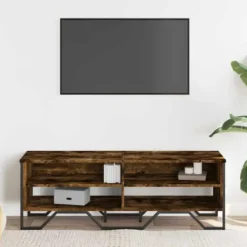 vidaXL - Industrieel TV-meubel met 4 vakken - Gerookt eiken - 122x34x41 cm