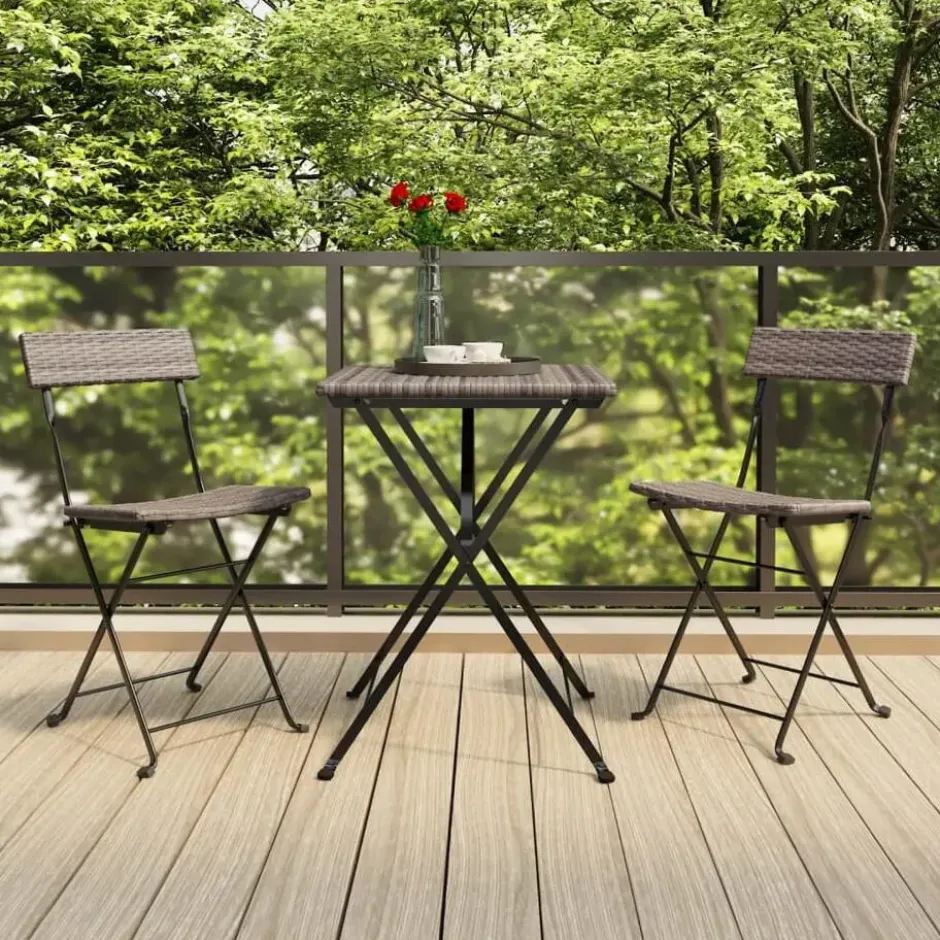 vidaXL - Inklapbare Bistrostoel - Grijs - Poly rattan en staal - 2 stuks
