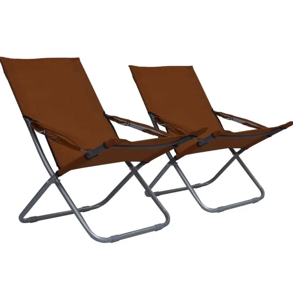 vidaXL - Inklapbare Strandstoel - Bruin - Stof - 2 stuks
