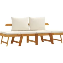 vidaXL - 2-in-1 Loungebank met crème kussens - Massief acaciahout - 205x74x66 cm
