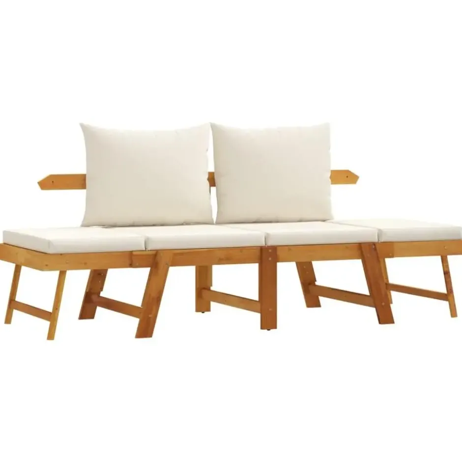 vidaXL - 2-in-1 Loungebank met crème kussens - Massief acaciahout - 205x74x66 cm