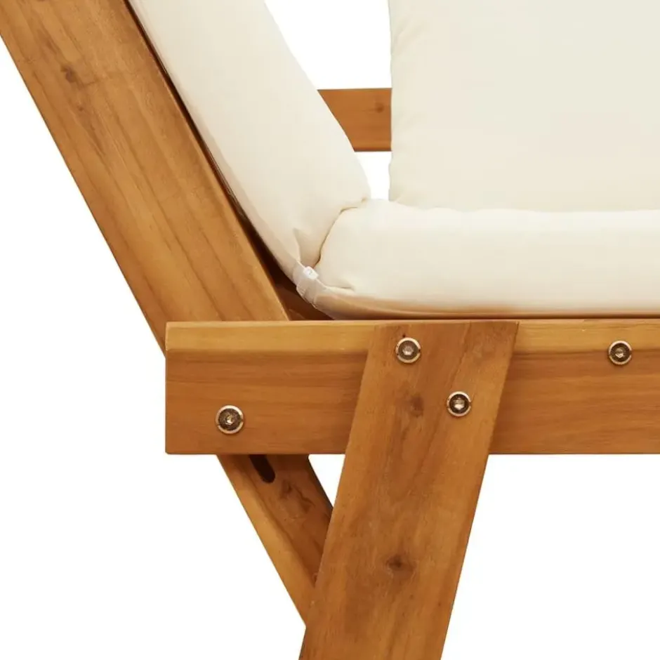 vidaXL - 2-in-1 Loungebank met crème kussens - Massief acaciahout - 205x74x66 cm