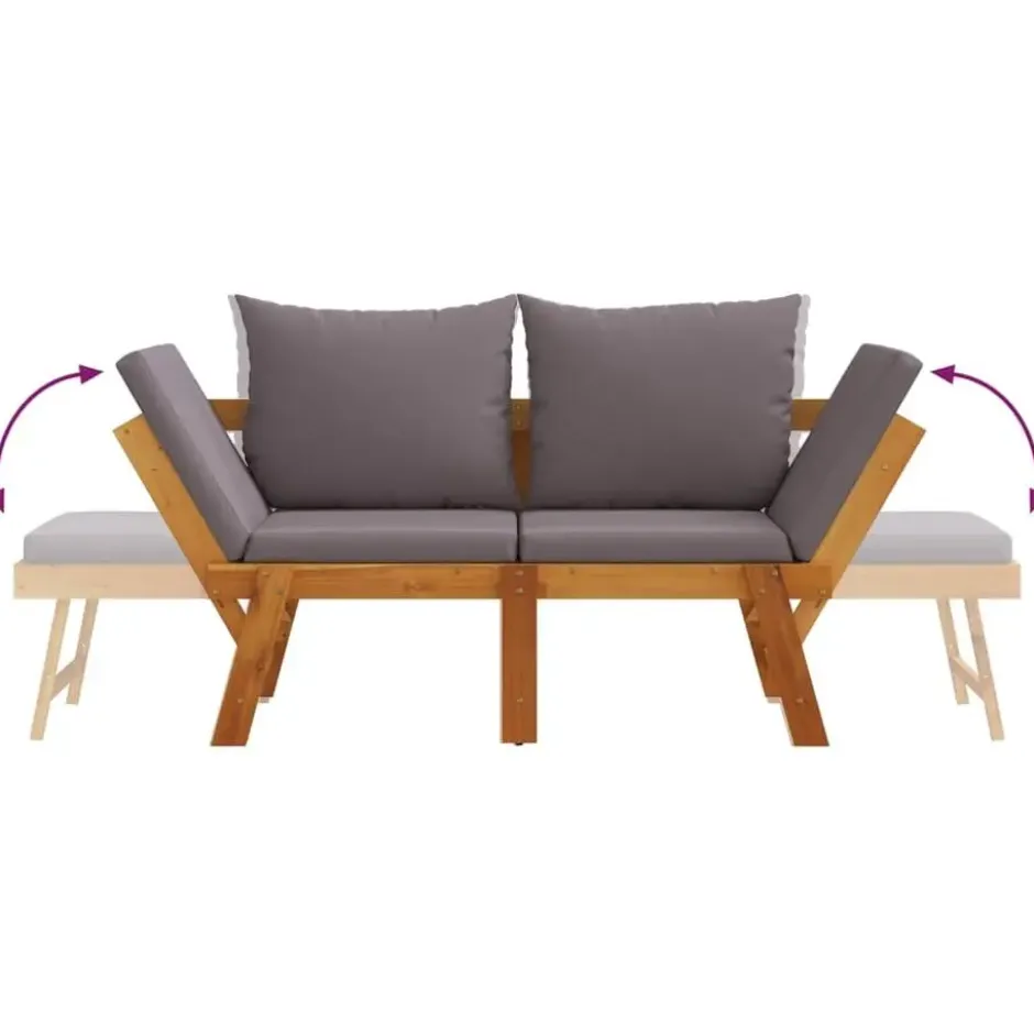 vidaXL - 2-in-1 Loungebank met donkergrijs kussens - Acaciahout - 205x74x66 cm