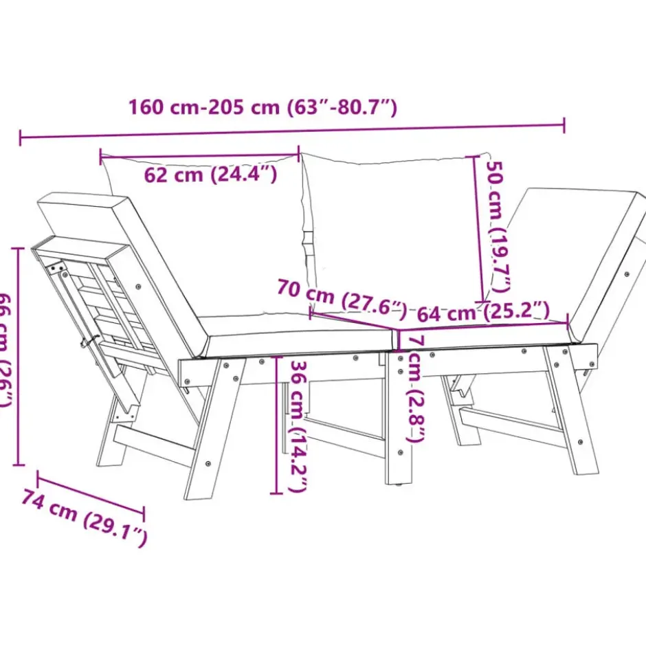 vidaXL - 2-in-1 Loungebank met donkergrijs kussens - Acaciahout - 205x74x66 cm