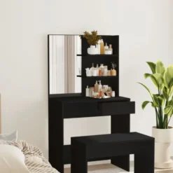 vidaXL - Kaptafel - Zwart - Bewerkt hout