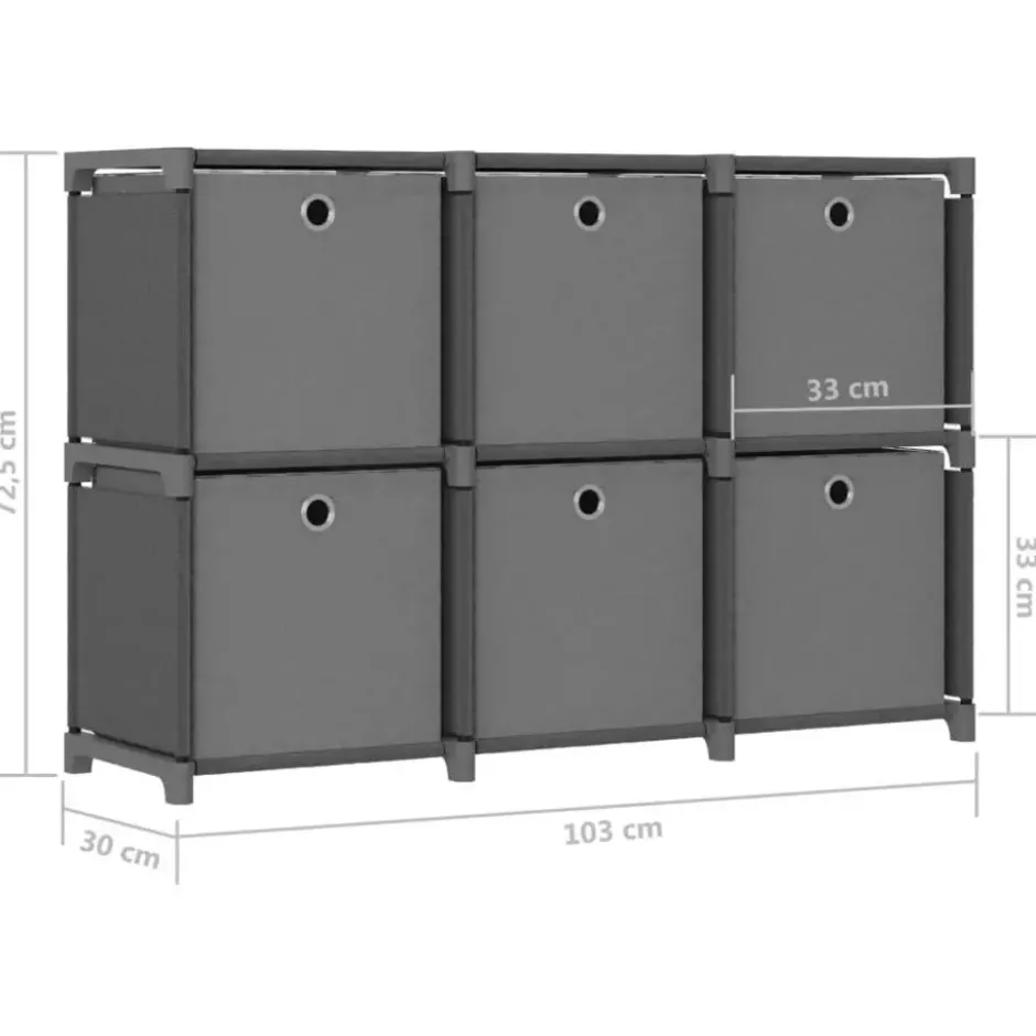 vidaXL - Kast met 6 vakken en grijs stof boxen - Grijs - 103x30x72.5 cm
