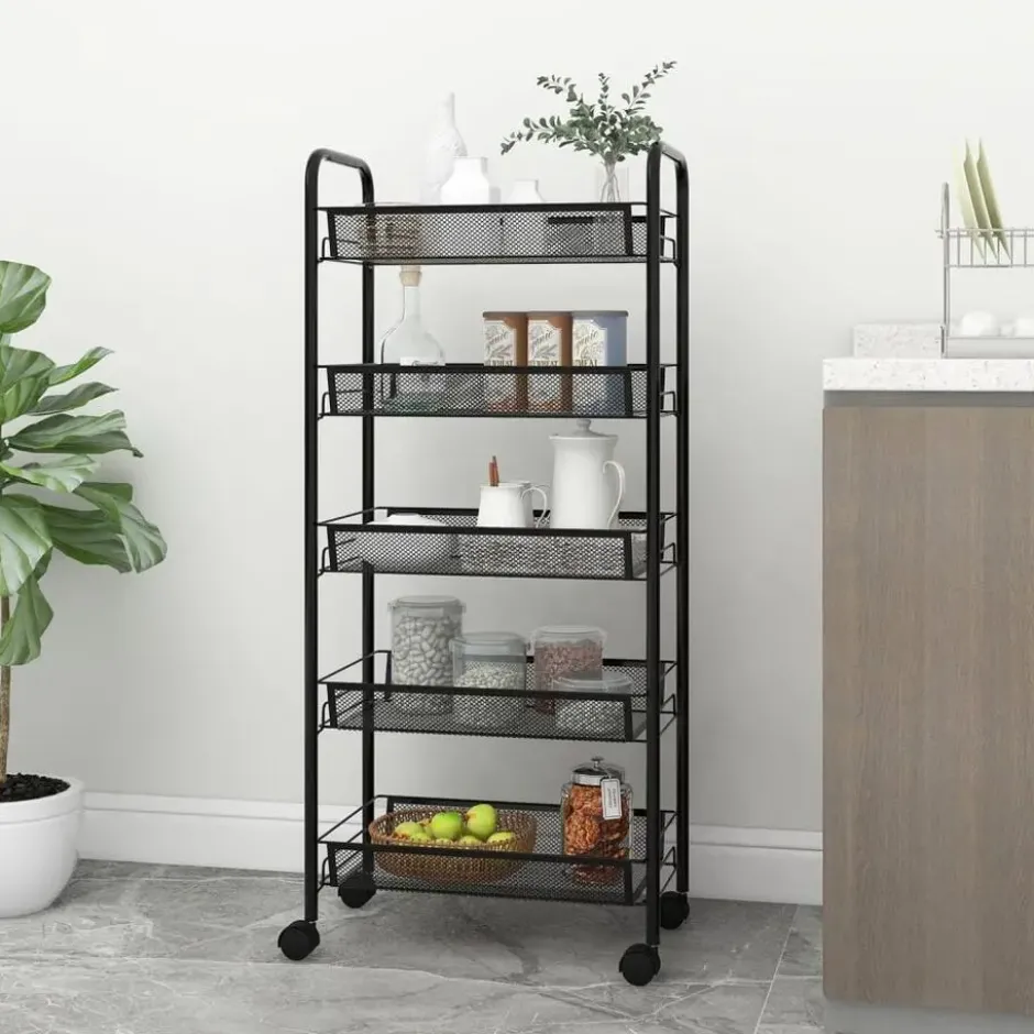 vidaXL - Keukentrolley - Zwart - IJzer - 46 x 26 x 105 cm