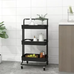 vidaXL - Keukentrolley - Zwart - IJzer