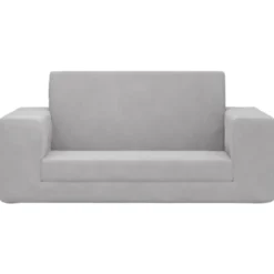 vidaXL Kinder slaapbank 2-zits inklapbaar - Lichtgrijs zacht pluche - 84x38 cm