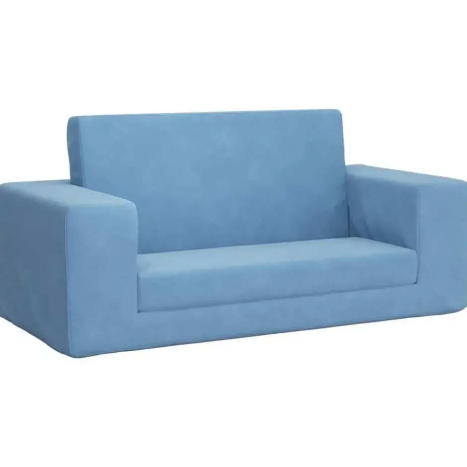 vidaXL Kinder slaapbank 2-zits inklapbaar - Blauw zacht pluche - 84x38 cm