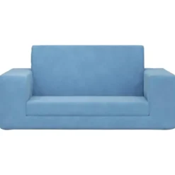 vidaXL Kinder slaapbank 2-zits inklapbaar - Blauw zacht pluche - 84x38 cm
