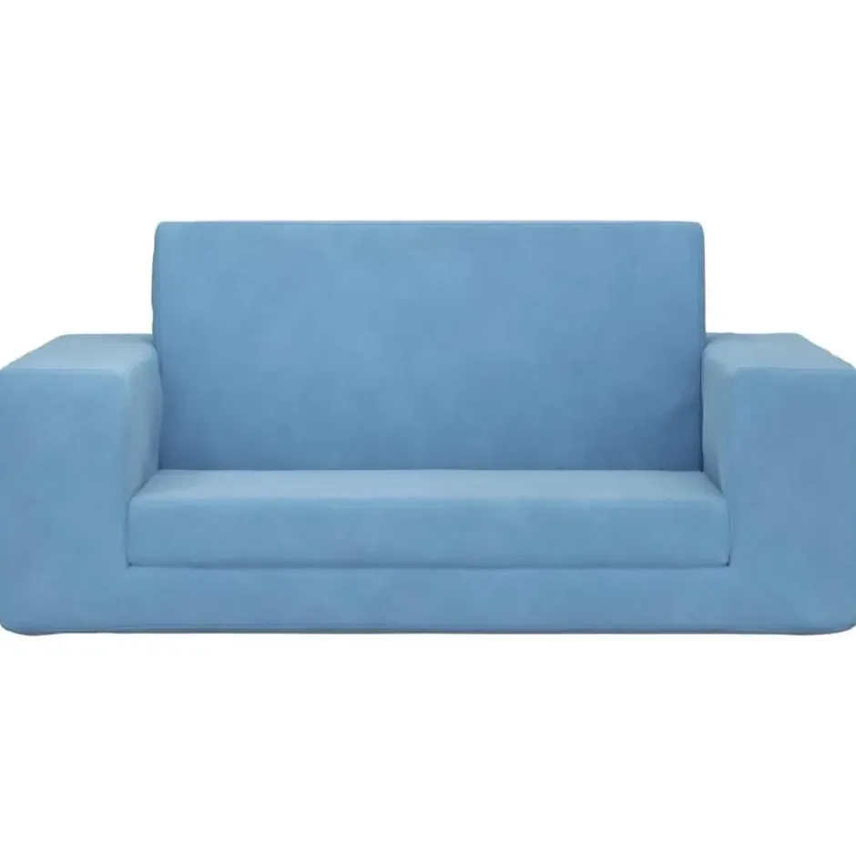 vidaXL Kinder slaapbank 2-zits inklapbaar - Blauw zacht pluche - 84x38 cm