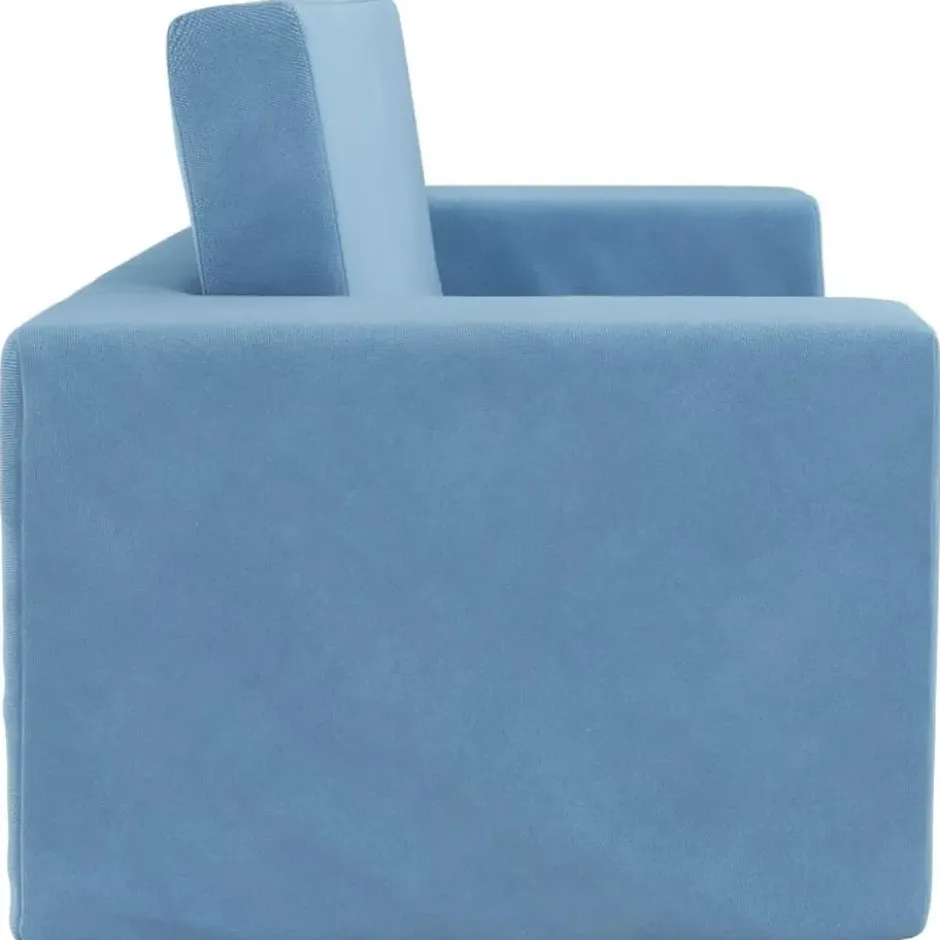vidaXL Kinder slaapbank 2-zits inklapbaar - Blauw zacht pluche - 84x38 cm