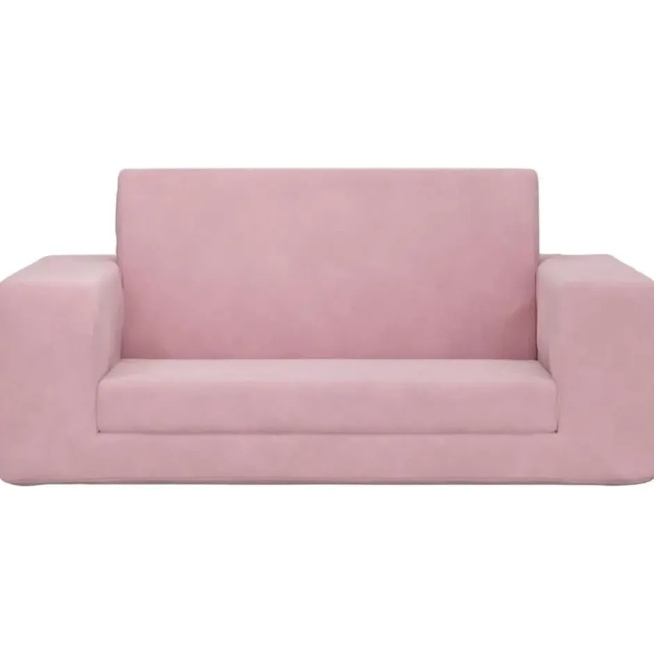 vidaXL Kinder slaapbank 2-zits inklapbaar - Roze zacht pluche - 84x38 cm