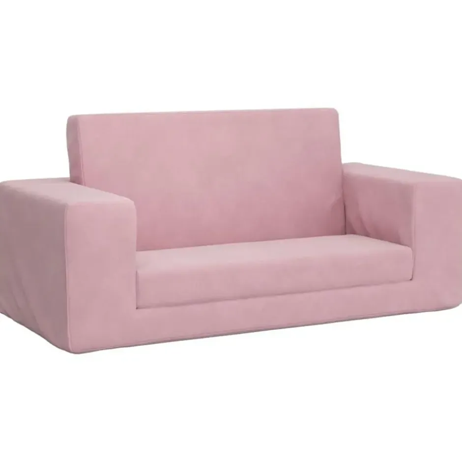 vidaXL Kinder slaapbank 2-zits inklapbaar - Roze zacht pluche - 84x38 cm