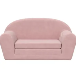 vidaXL Kinder slaapbank 2-zits inklapbaar - Roze zacht pluche - 84 cm