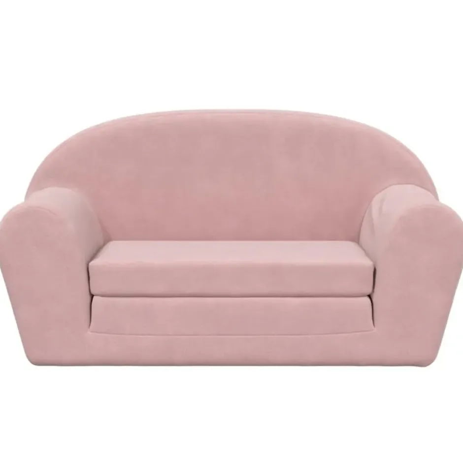 vidaXL Kinder slaapbank 2-zits inklapbaar - Roze zacht pluche - 84 cm