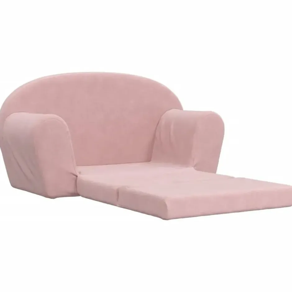 vidaXL Kinder slaapbank 2-zits inklapbaar - Roze zacht pluche - 84 cm