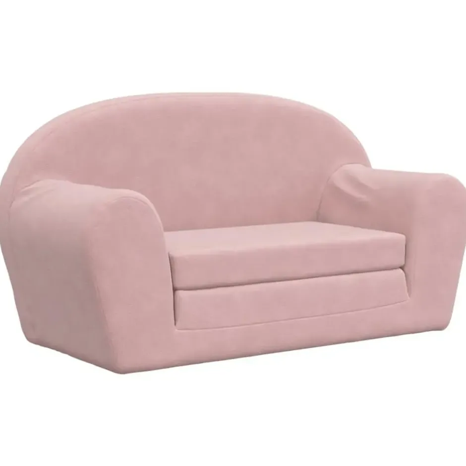 vidaXL Kinder slaapbank 2-zits inklapbaar - Roze zacht pluche - 84 cm