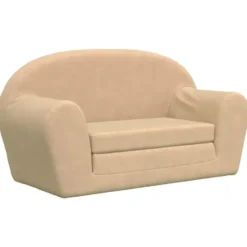 vidaXL Kinder slaapbank 2-zits inklapbaar - Crème zacht pluche - 84 cm