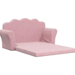 vidaXL Kinder slaapbank 2-zits inklapbaar - Roze zacht pluche - 94 cm