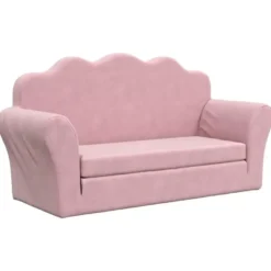 vidaXL Kinder slaapbank 2-zits inklapbaar - Roze zacht pluche - 94 cm